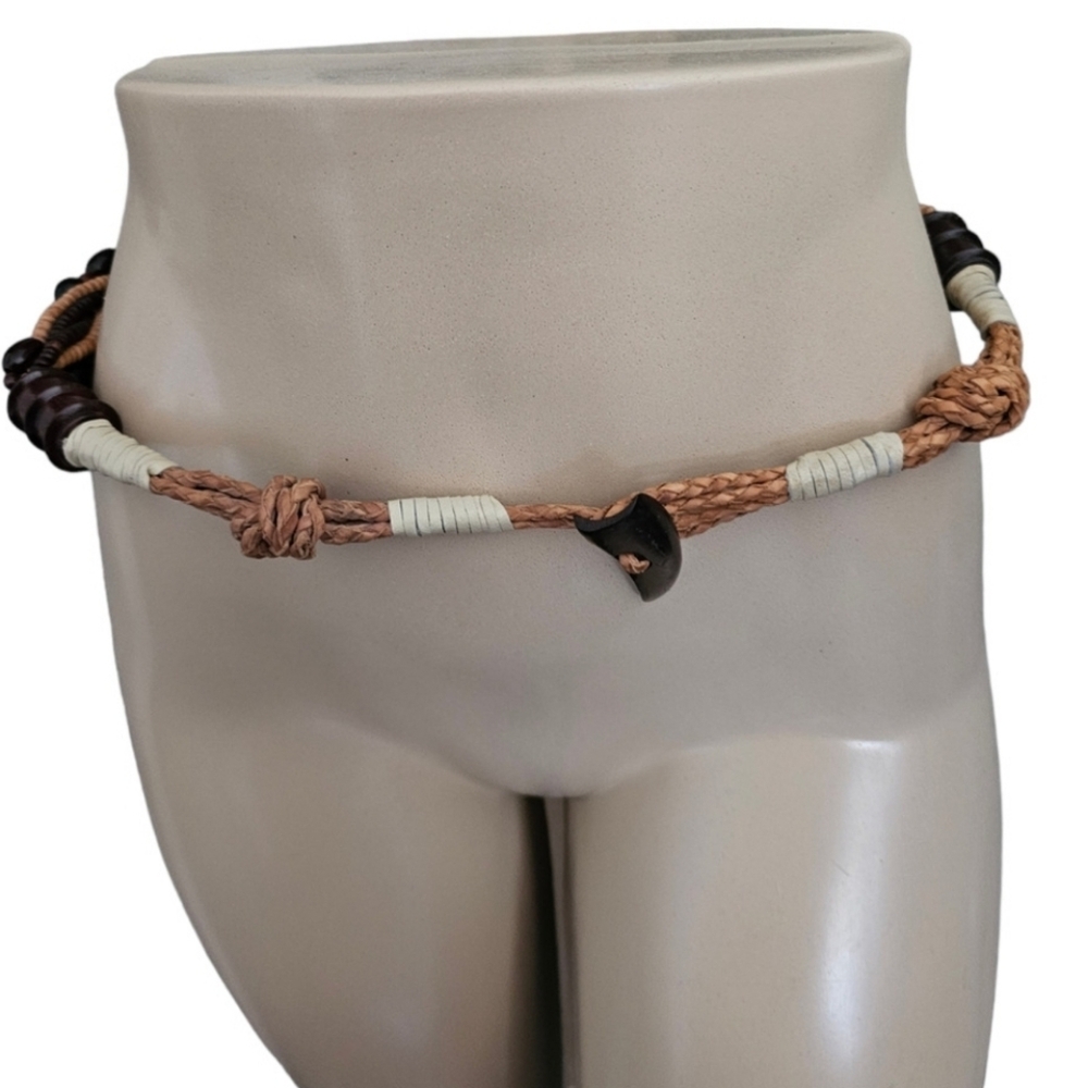 Abercrombie 90s Y2K Boho wooden beaded rope belt S/M 32 beach 70s festival - Picture 6 of 6